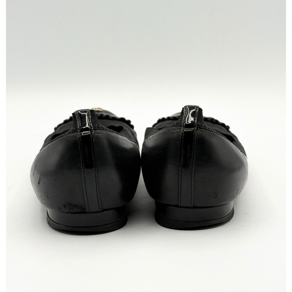 Chanel Black Ballet Flats Patent Leather Cap Toe CC Logo Ruffle Accent EU 35.5 - Picture 9 of 13